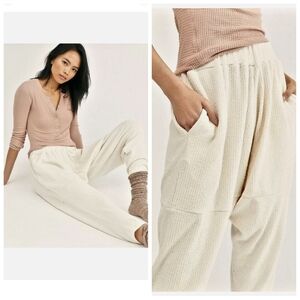 Free People Look Sharp Textured Harem Pants In Cream Size Large